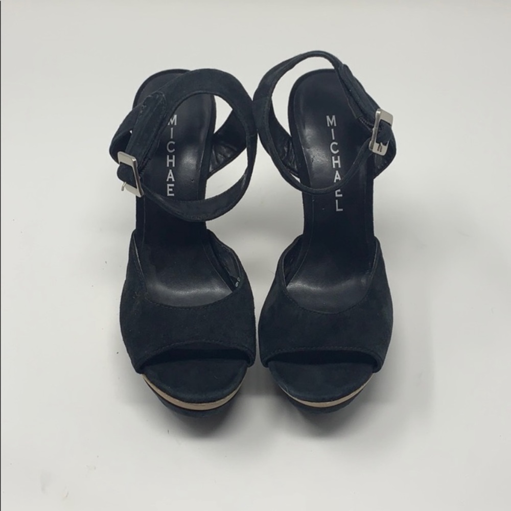 Michael Suede and Wood Platform Stiletto Pumps